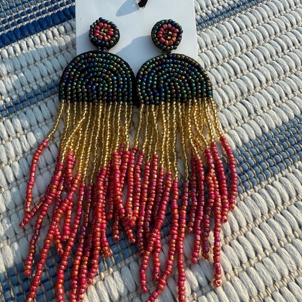 Beaded Fringe Earrings - Multicolor